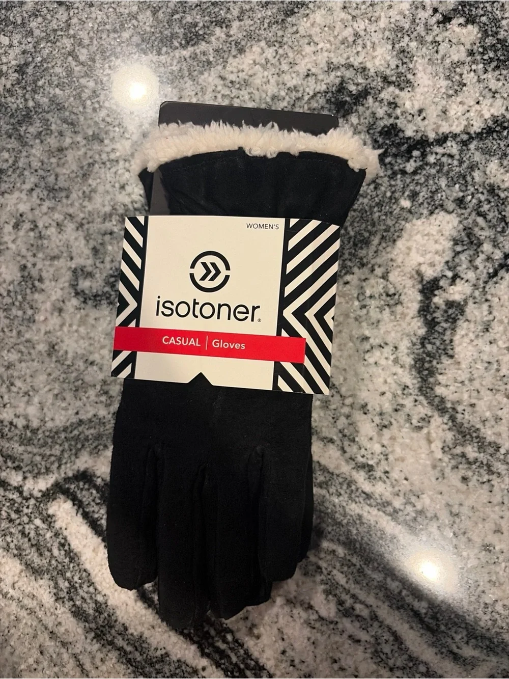 Isotoner NWT Women's Genuine Leather Suede Casual Gloves Sherpa Black XL